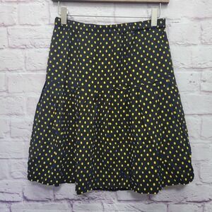 VTG Black Yellow Polka Dot Pleated Mini Skirt Sz 10P Preppy Mod Retro Skater